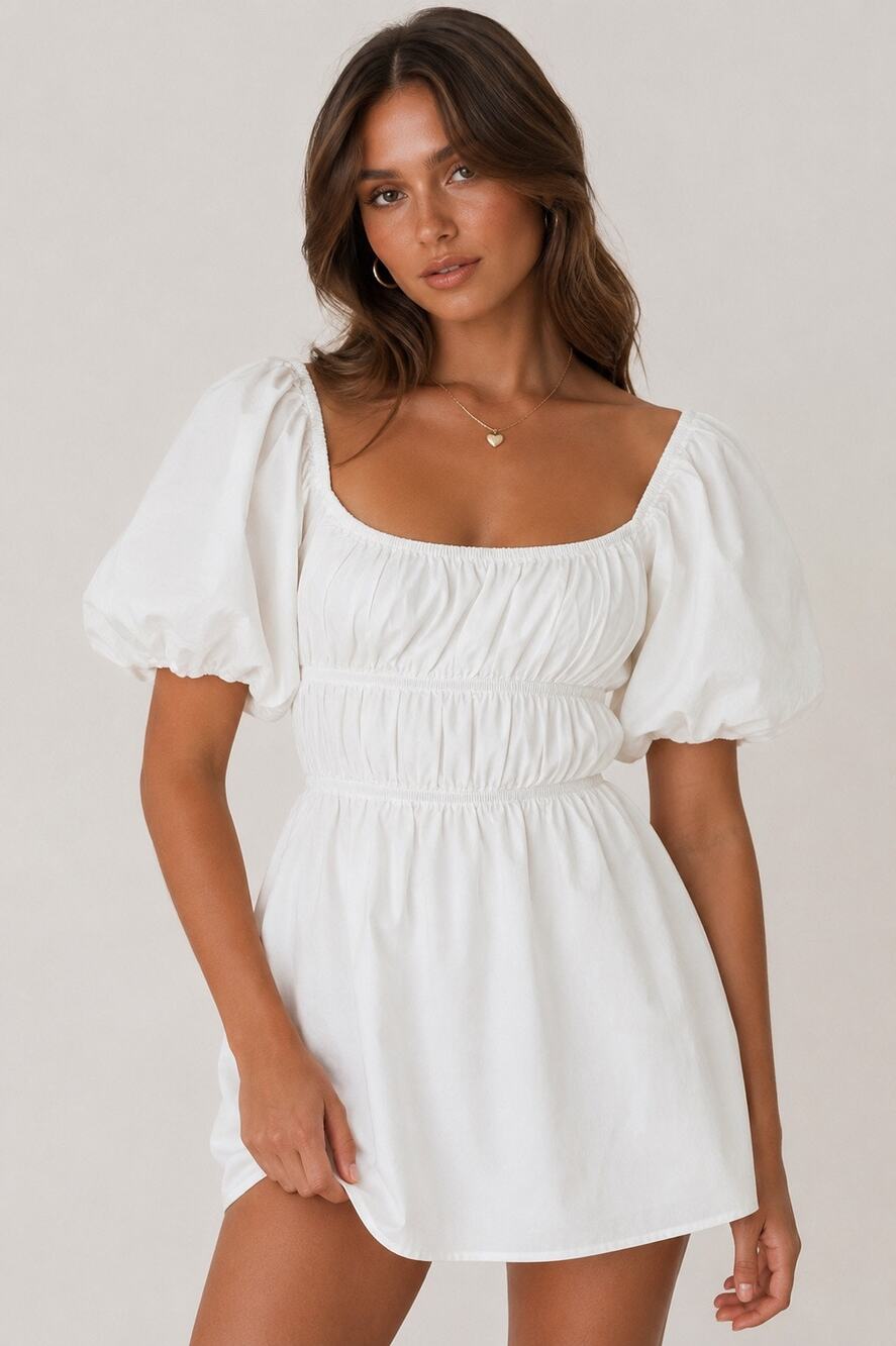 Princess Polly White Puff Sleeve Mini Dress | Size US 4